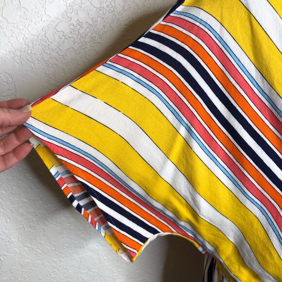 Trina Turk yellow orange white striped peplum faux wrap top size Extra Large XL - Picture 4 of 13